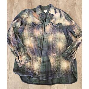 Vintage Flannel Shirt Bleached Levis Men's Size Large Green Blue‎